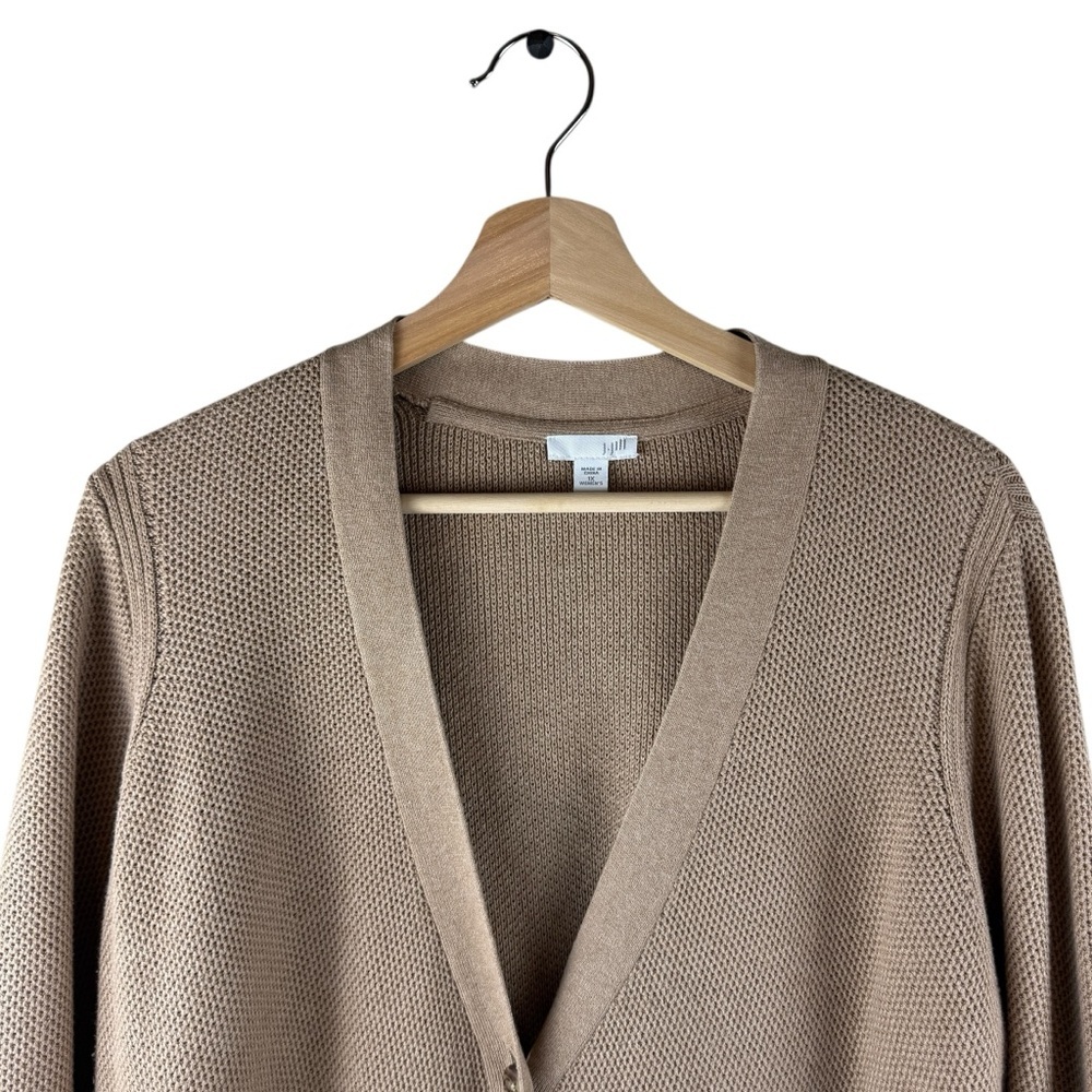 J. Jill Beige Tan Knit Button Front Long Line Cardigan - Picture 6 of 11